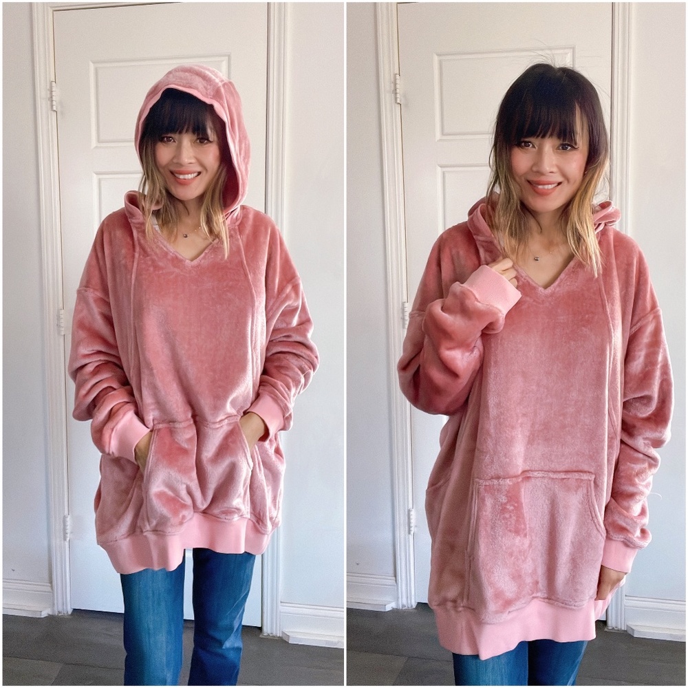 Pink Plush Hoodie Sweater